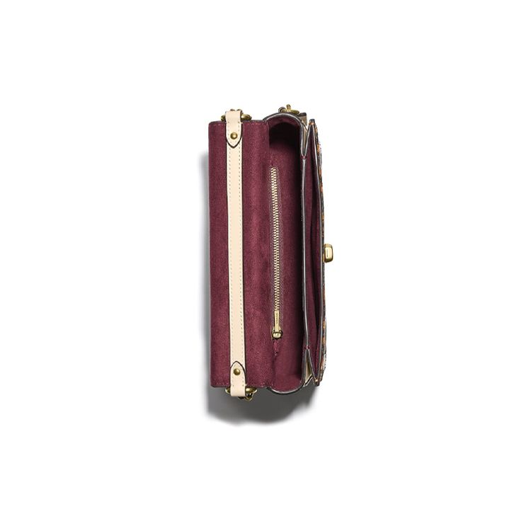 Coach Hutton 22 Lock Closure Internal Zipper Multi-Purpose Pocket Coated Canvas With Calfskin And Snake Skin Shoulder Crossbody Bag Small C2584-B4SBI