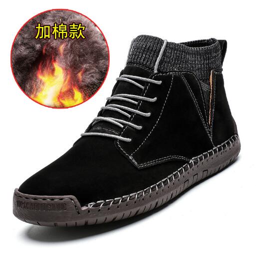 Autumn winter men's leather boots plus fleece men's suede outdoor casual shoes high-top snow boots sapatos masculinos D582