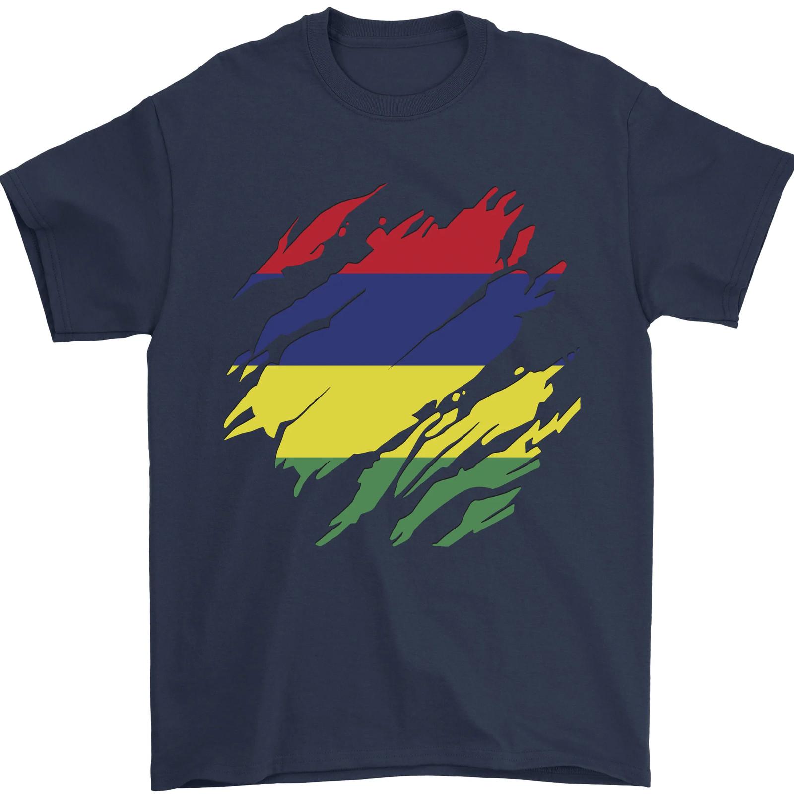 Torn Mauritius Flag Mauritians Day Football Mens T-Shirt 100% Cotton 4XL