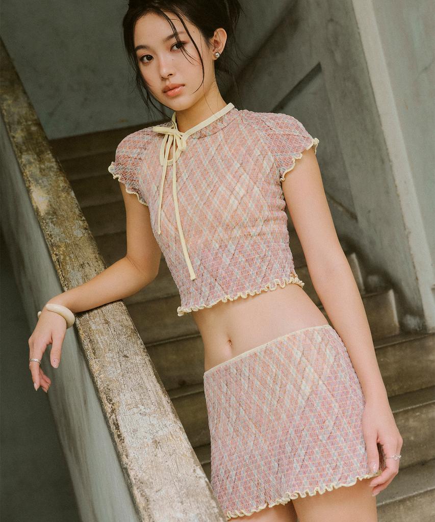 Ninakoseuta Qipao Smocking Swim Skirt_Citrus