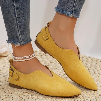 Mocassins rétro à bout pointu pour femmes, chaussures plates en daim, chaussures d'été décontractées à enfiler, grande taille 36-43