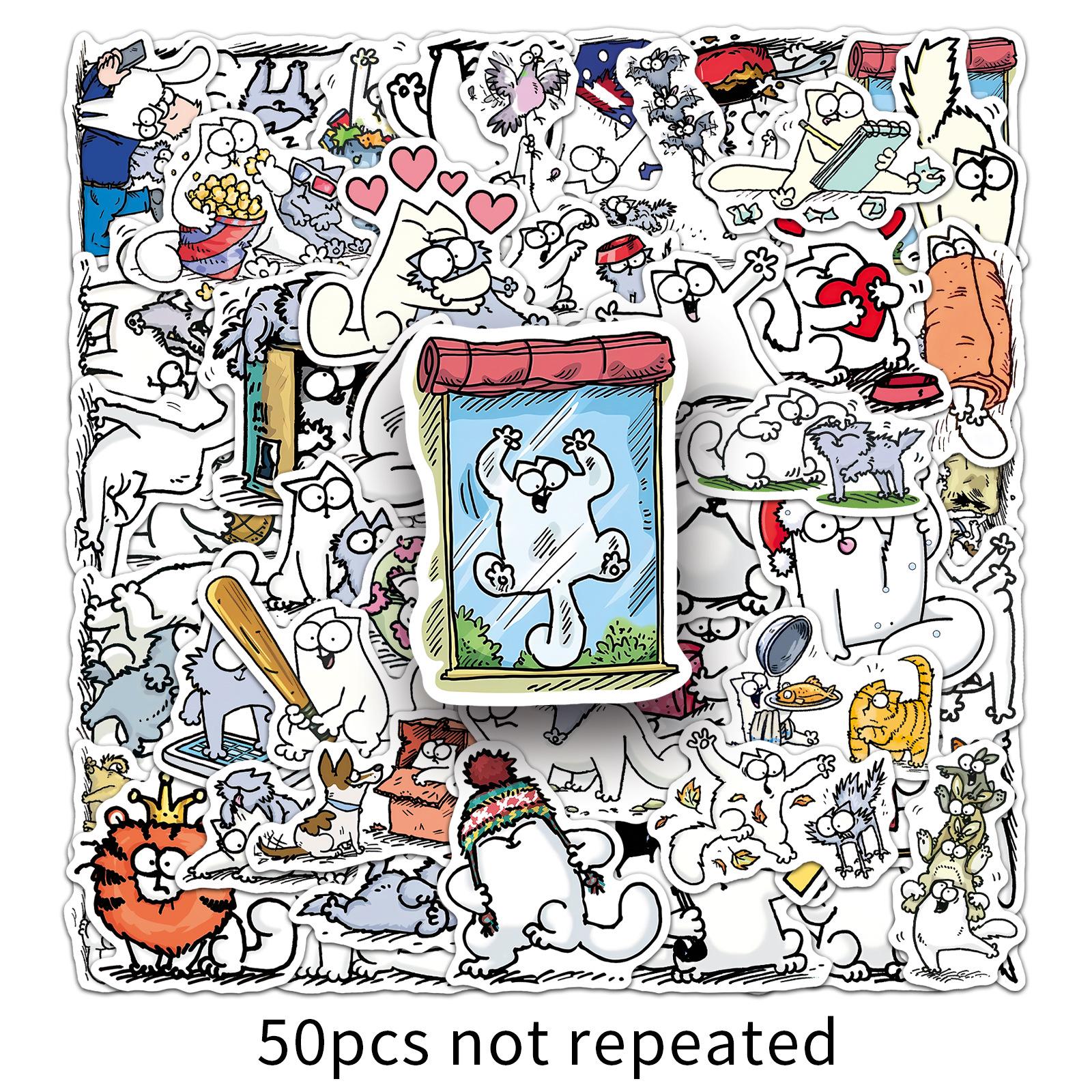 50 Sheets Simon s Cat Decorative Fun Stickers for Suitcases, Scooters, and Refrigerators.