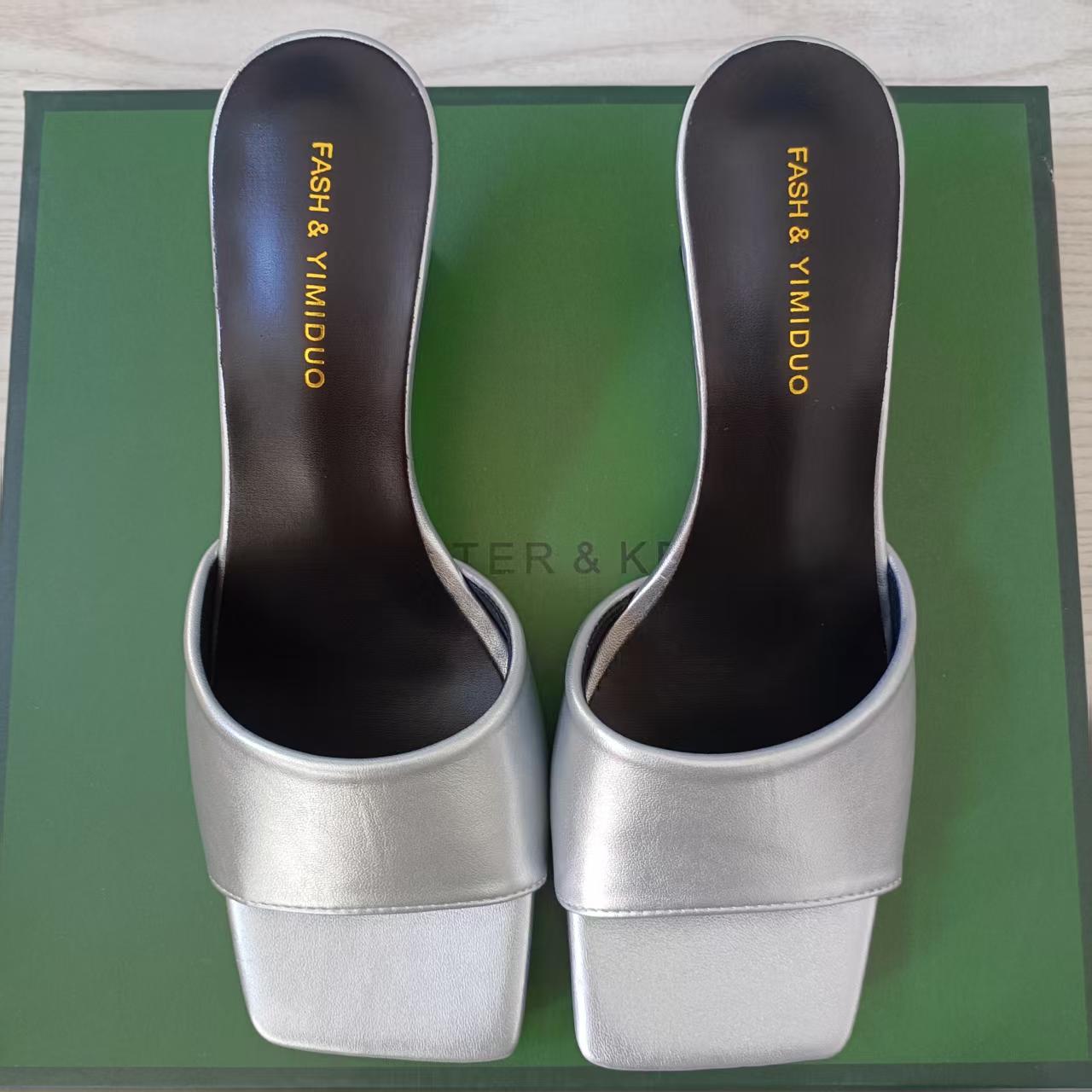 

High Heeled Slippers Square Toe Irregular Heel Slippers Women s Wearing Outside Open Toe Slippers Stylish High Heels Sandals 35 срібний