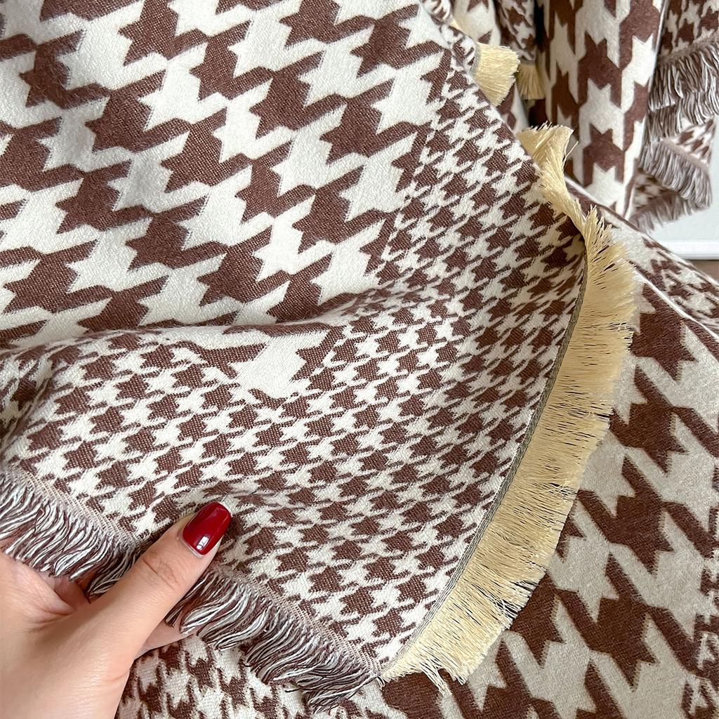 Houndstooth Women Scarf New Winter Warm Double-Sided Slit Large Shawl Pashmina Foulard Square Thick Blanket Poncho