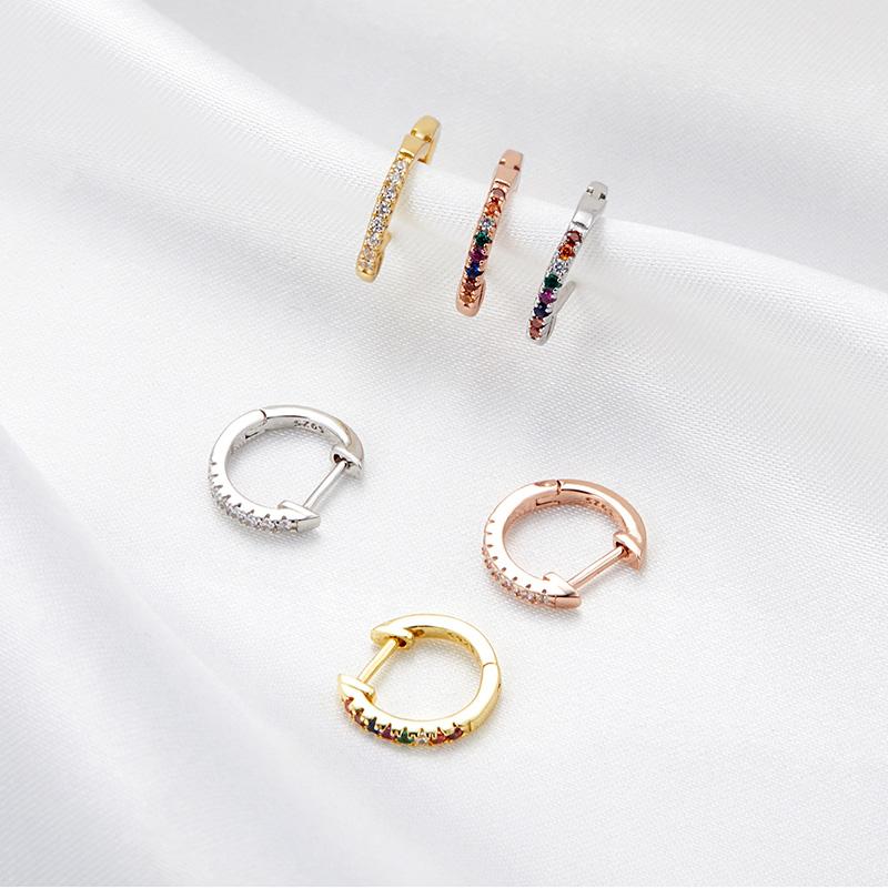 WOSTU Rainbow Hoop Earrings 925 Sterling Silver Colorful Zirconia Round Circle Silver Earrings For Women Zircon Fashion Jewelry