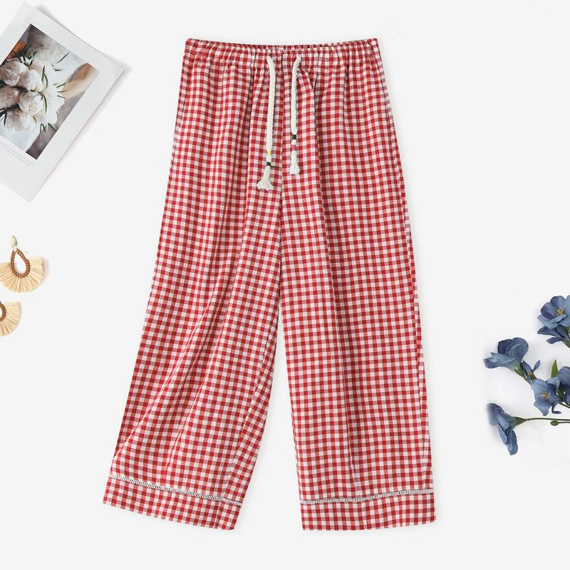 ZANZEA Women Casual Elastic Waist Loose Plaid Print Pants