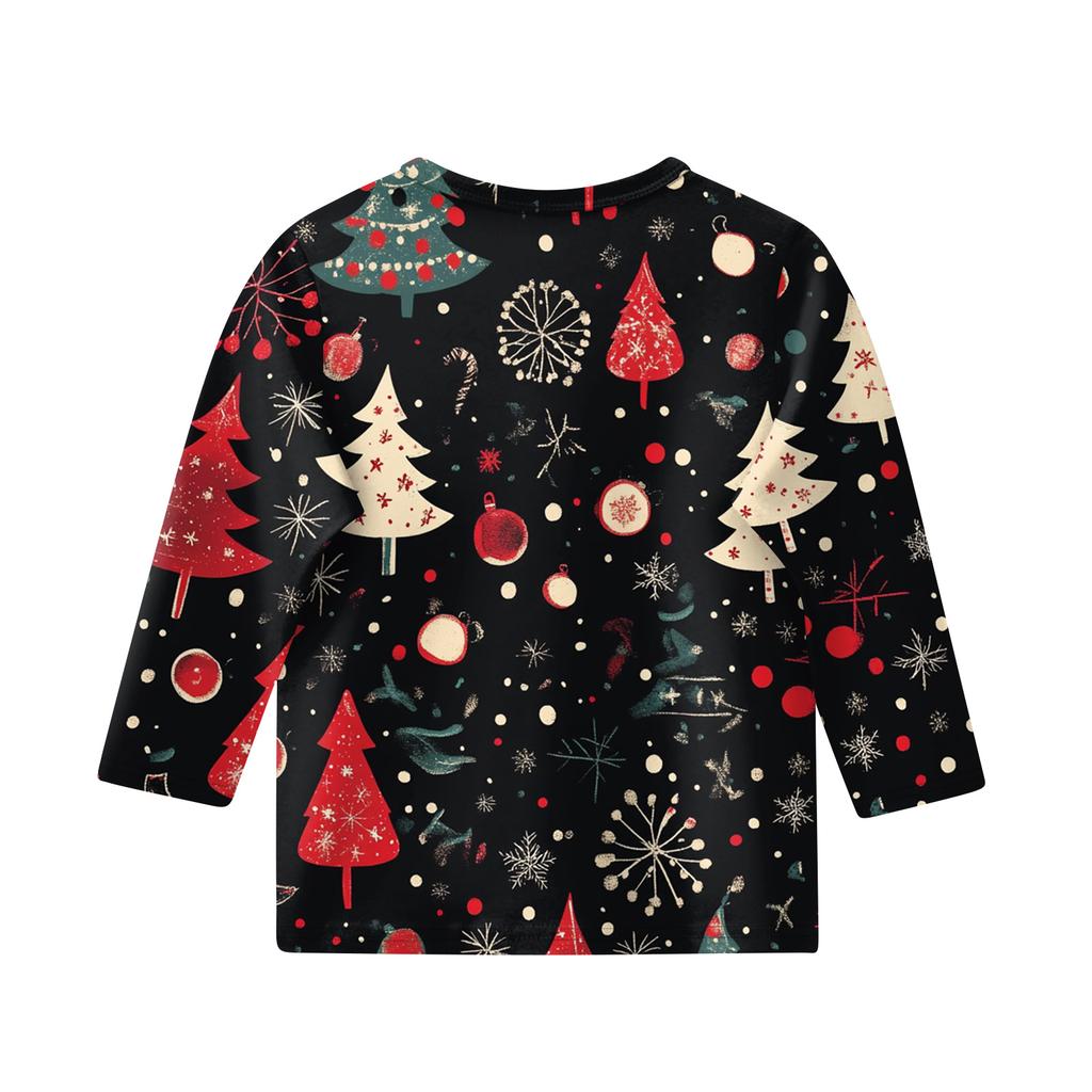 Christmas Day Print Tops For Youth Girls 5-16 Years Round Neck 3/4 Sleeves T-Shirts Trendy Tops Outfit Tees