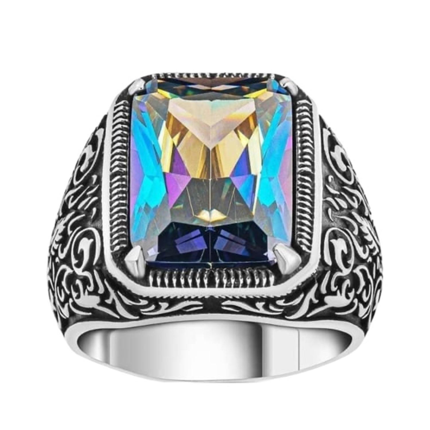 

Серебряное кольцо с вышитым ручкой мистическим топазом и камнем 240052033G18Y 17