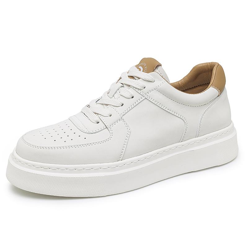 Golden Sapling Spring White Shoes Men Microfiber Leather Thick Soled Casual Sneakers Street Tide Flat Skateboard Shoes
