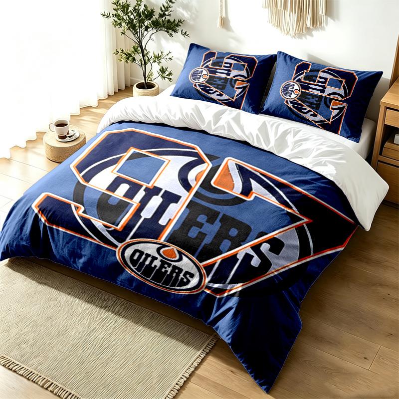 Edmonton Oilers 3pc Duvet Cover Set Simple Modern Bedding Set Wrinkle Resistant Soft Fabric All Season Use a Perfect Gift