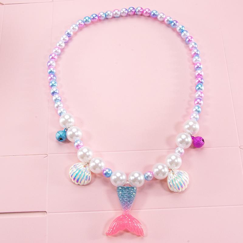 Kids Mermaid Tail Pearl Beaded Ocean Shell Charm Necklace