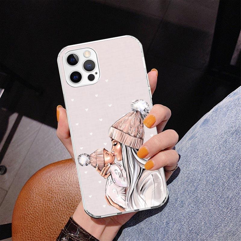 Mom Baby Girls Phone Case For iPhone 17 Air 16 Pro Max 16E 15 + 14 Plus 11 12 13 Mini 7 8 SE Gift Print Cover Fundas 17 Air 16 P