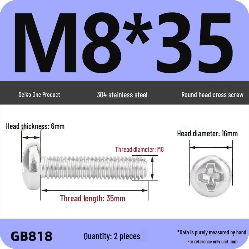 Phillips Pan Head Machine Screws, 304 Stainless Steel, Sizes M1-M10