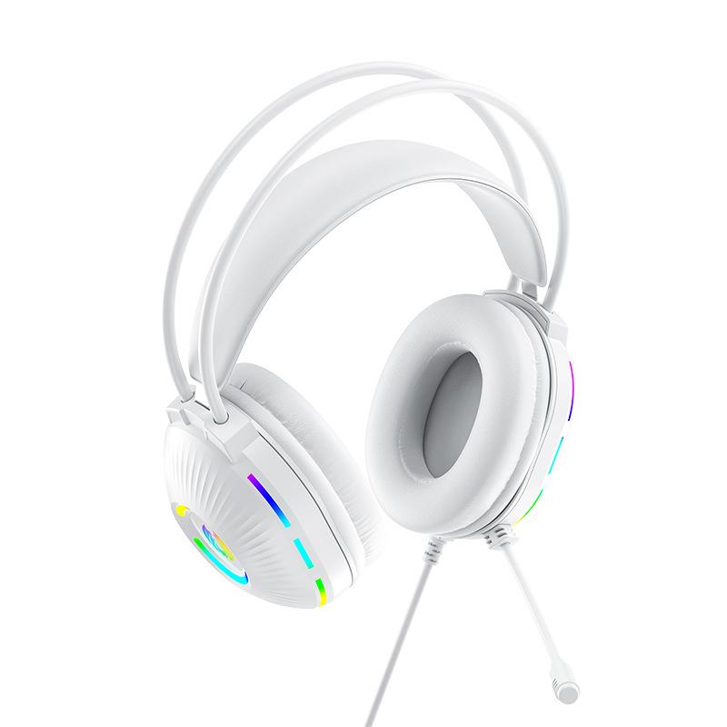 Gaming-Headsets mit Mikrofon, Geräuschunterdrückende kabelgebundene Kopfhörer mit farbigem LED-Licht 7.1 Surround Sound Over-Ear