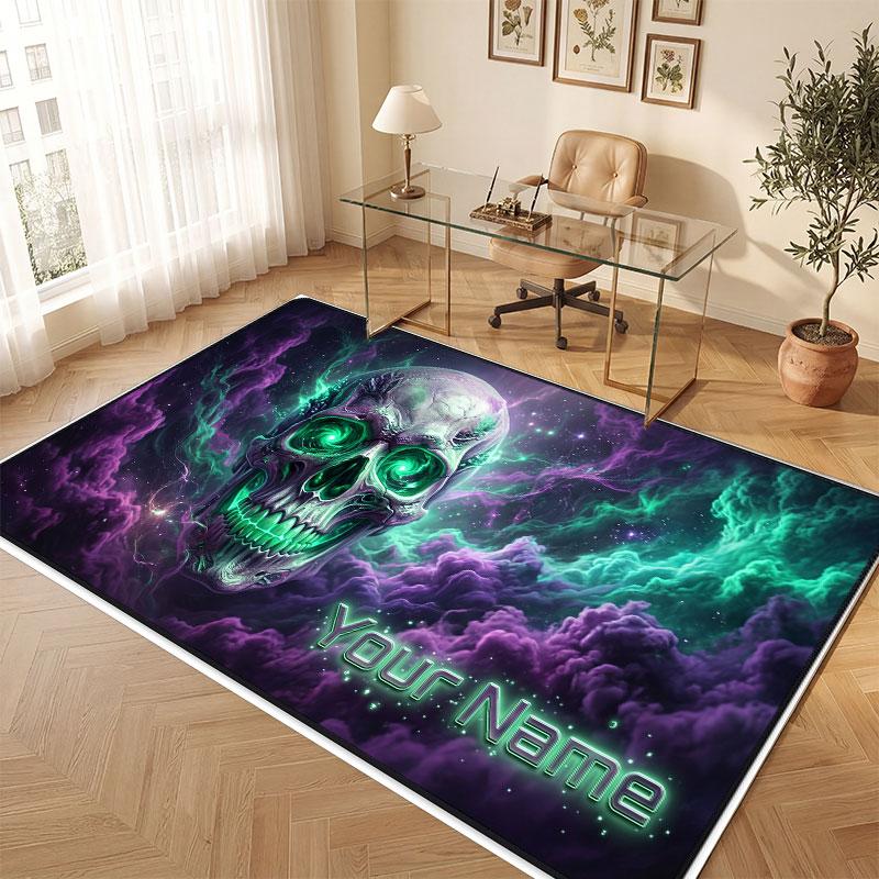 Skull Gothic Theme Crystal Velvet Floor Rug Personalized Custom Name Text Warm Carpet Home Decoration