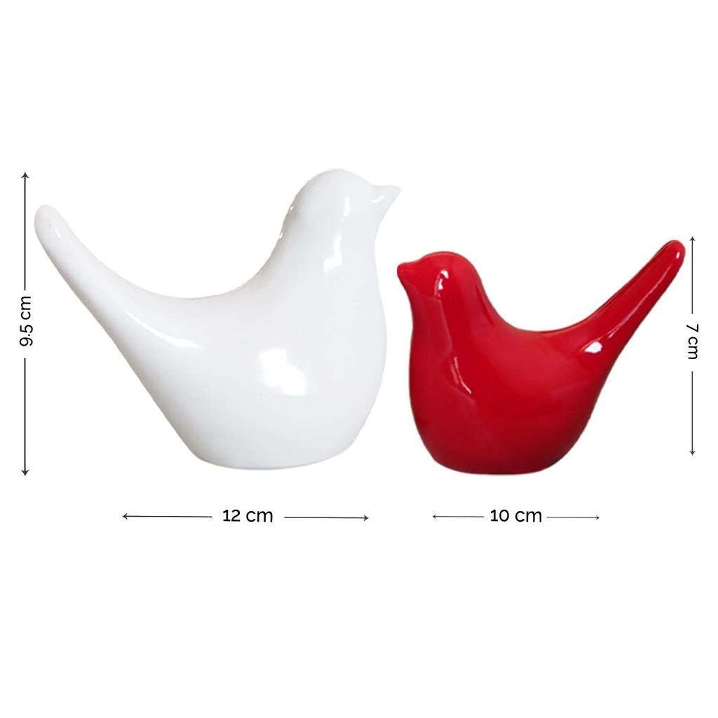 Creative White and Red Glossy Ceramic Birds Figurines Home Decorations Accessories Party (Pack of 2, White & Red)
