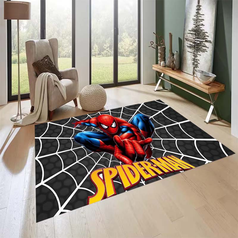 New custom-designed, cool Spider-Man rugs are available for your entryway, bathroom, and bedroom – featuring a spiderweb pattern