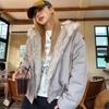 American Retro Fur Collar Hooded Jacket Women Y2K Streetwear Winter New Velvet Thickened Warm Harajuku Loose Casual Jacket