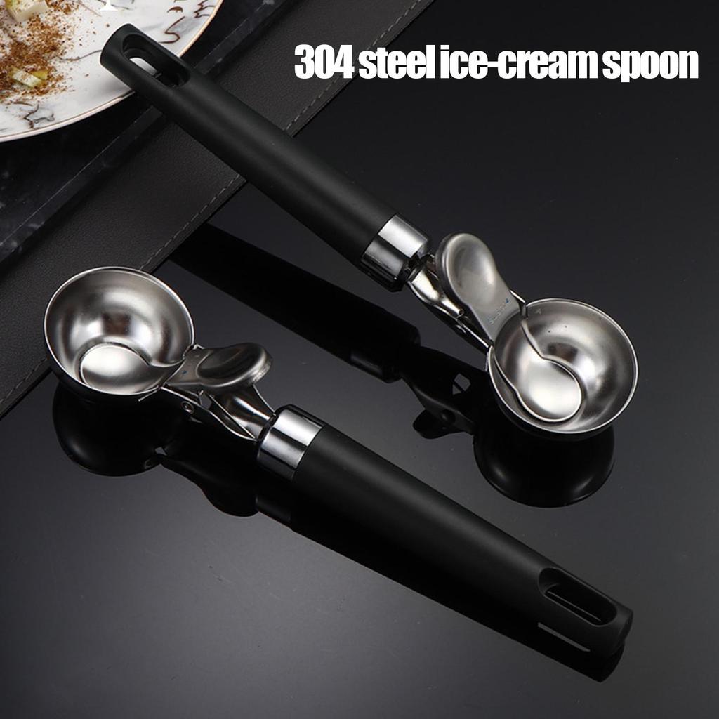 Stainless Steel Ice Cream Scooper Multifunctional Pressable Fruit Spoon Ice Cream Ball Spoon Desserts Meatball Kitchen Supplies