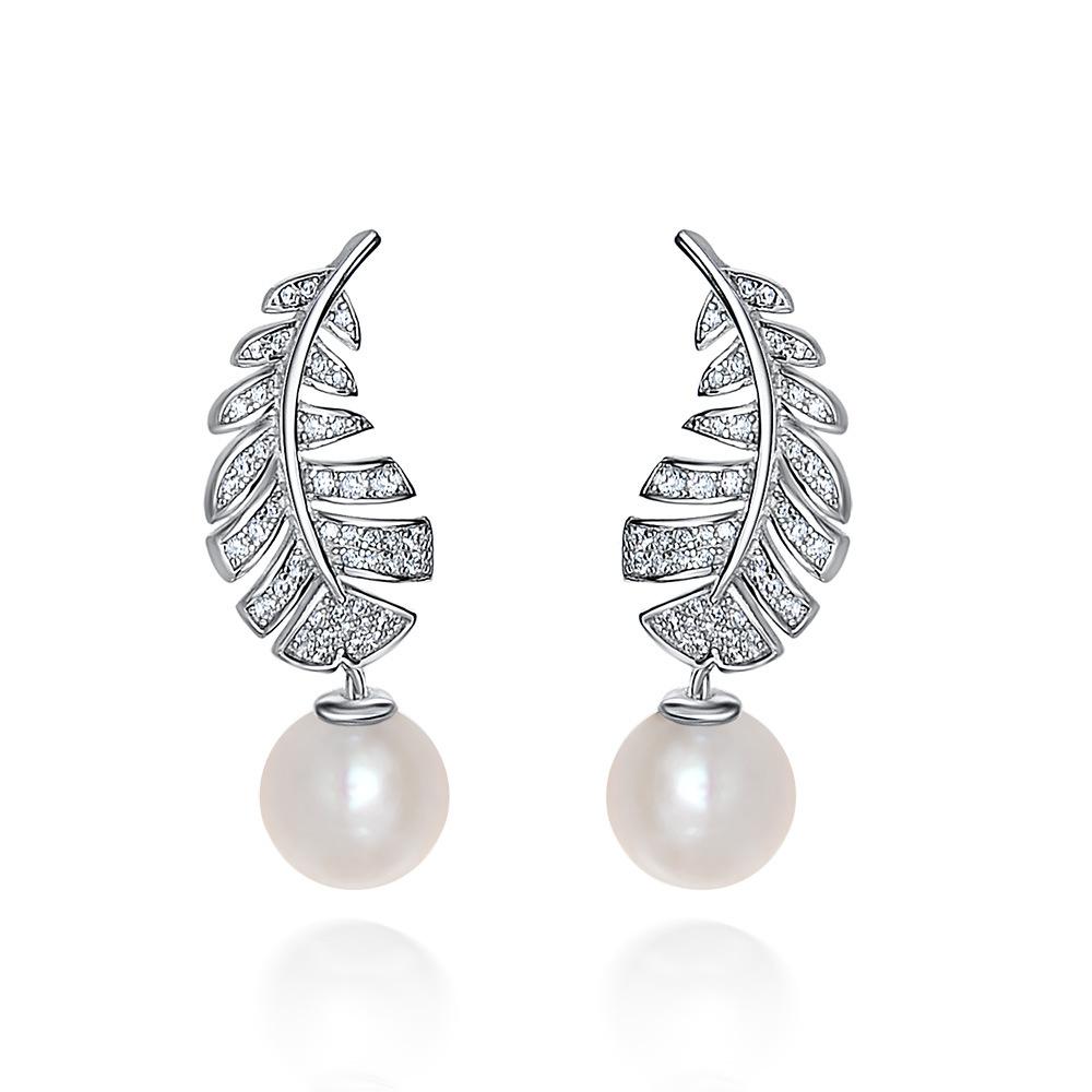 Gica Gema Natural Pearl Drop Earrings 925 Sterling Silver Unique Design Feather Shape Romantic Fine Jewelry Wedding Party Gifts New Trend 