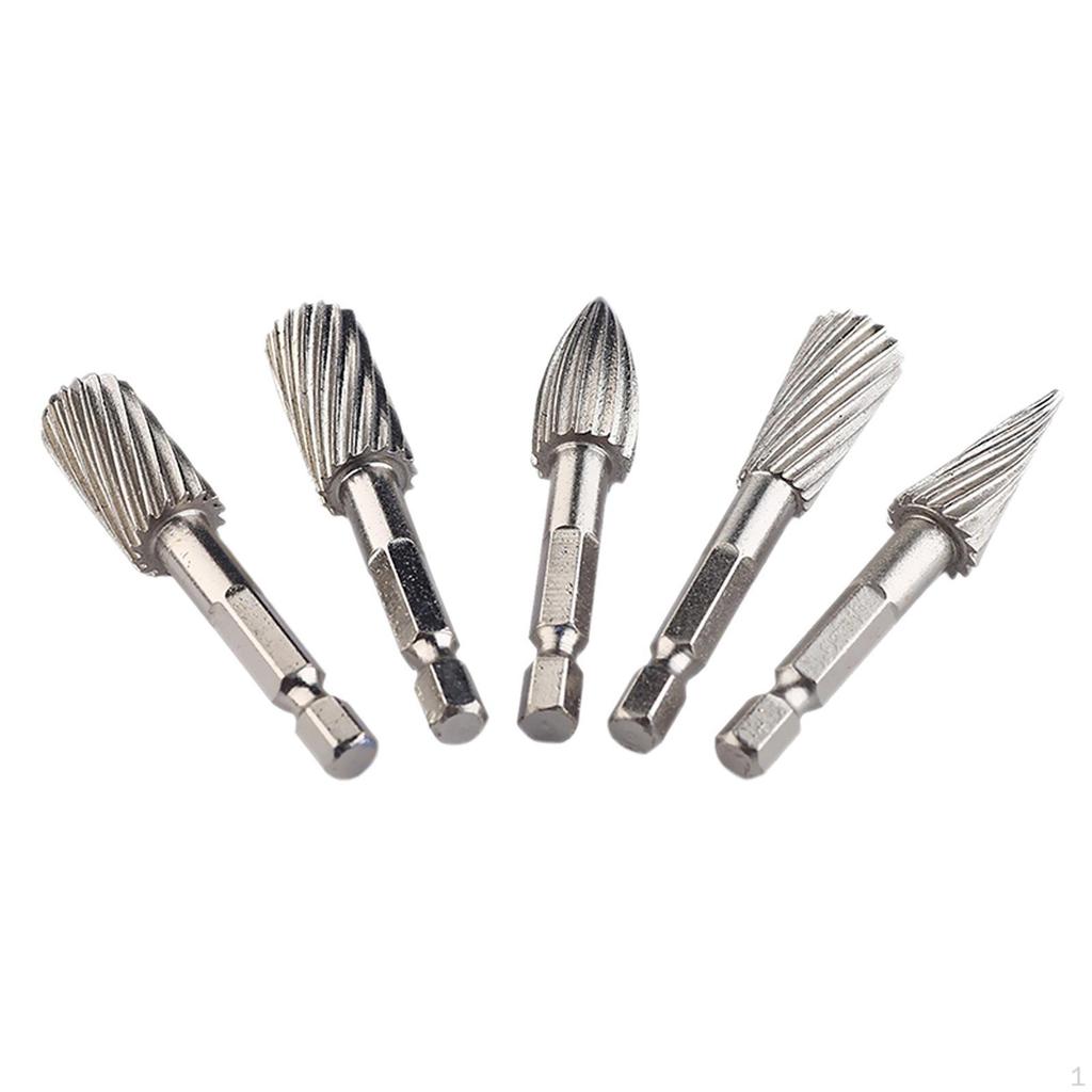 5pcs 1/4'' Shank Rotary Burr Set HSS Tools Grinding Bits