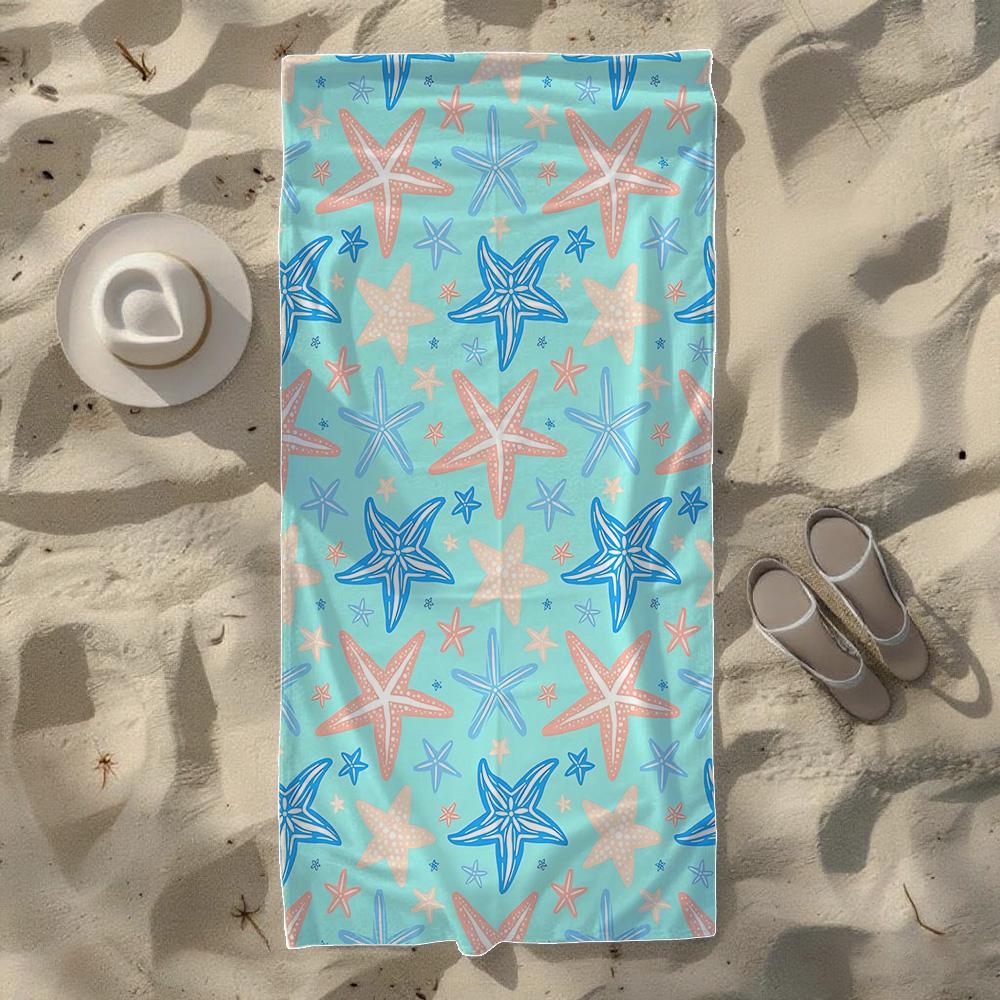 Pastel Starfish Seashell Beach Towel,Soft Quick-Drying, Perfect For Portable Outdoor Travel, Swimming, Camping And Summer Beach