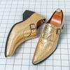 New Men Fashion Pointed Gold Blue Patent Leather Shoes Male Charm Monk Strap Punk Rock Loafers Wedding Party Prom Flats Footwear