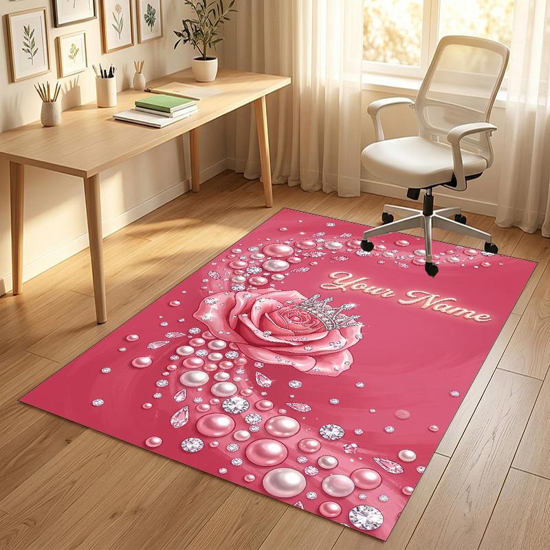 Floral Garden Theme Crystal Velvet Rug Personalized Custom Name Text Soft Floor Mat Home Decor