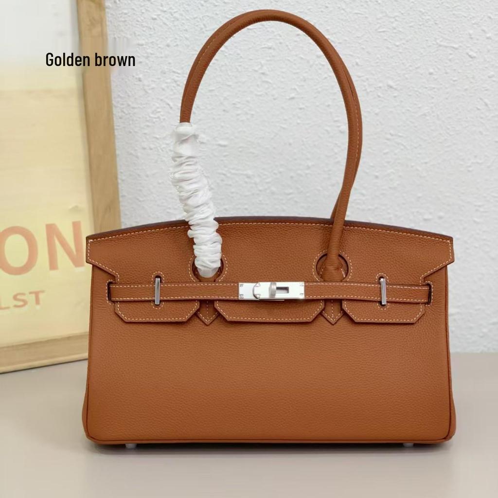 Lychee Pattern Platinum Kelly Bag: Classic European & American Light Luxury Leather Handbag, Women's Single Shoulder & Crossbody