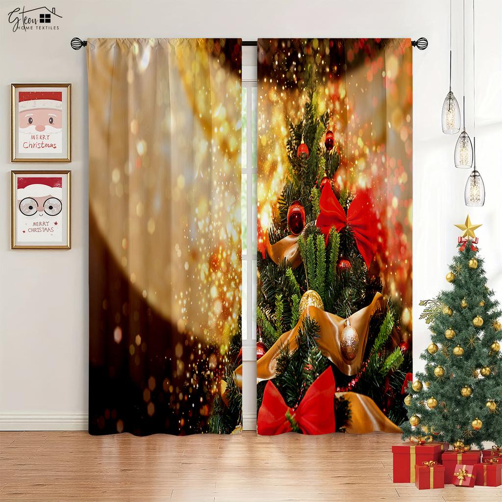 Christmas New Decorative Curtain Christmas Tree Santa Claus Gift Elk Pumpkin Carriage Festive Atmosphere 3D Printed Curtain