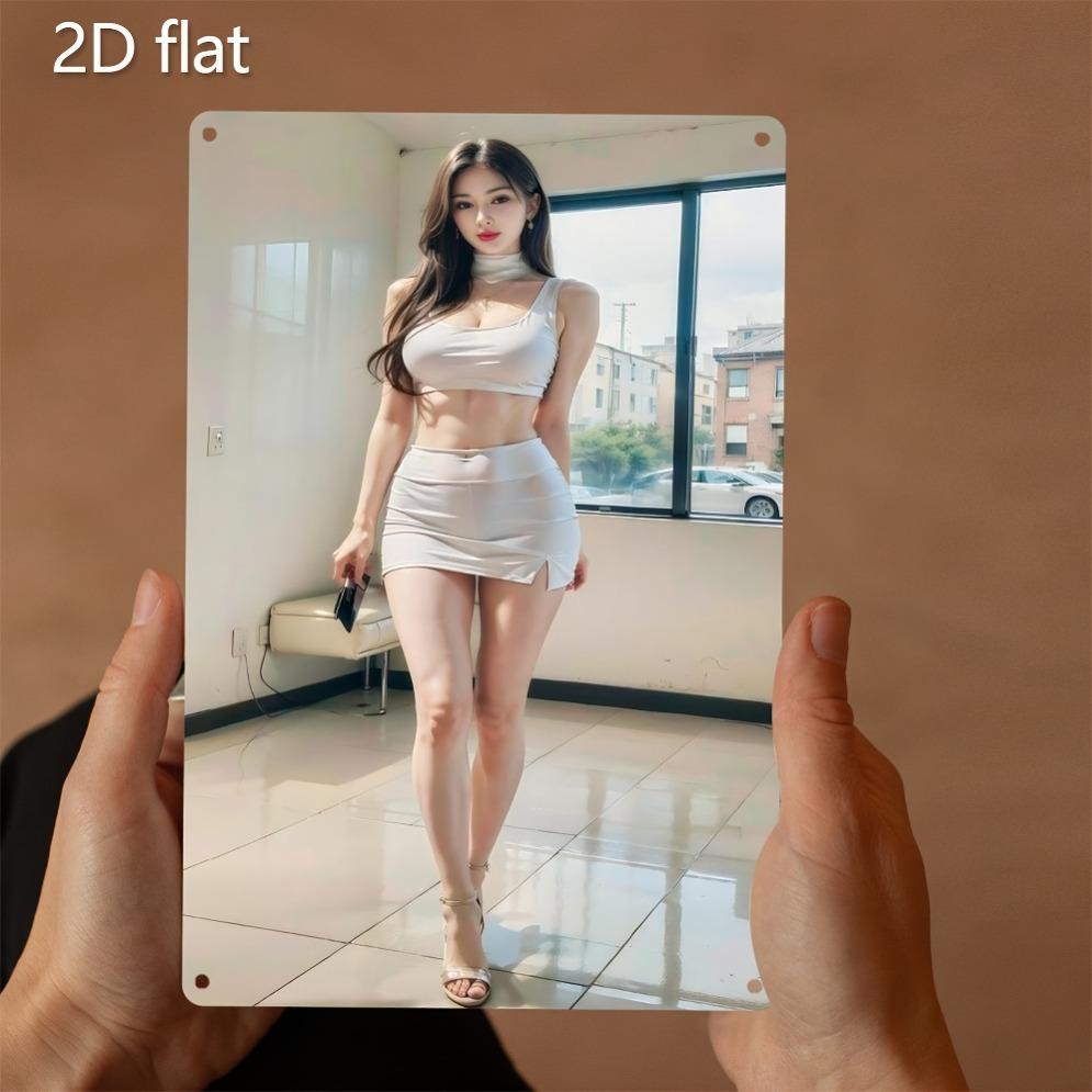 Fashion White 2D Flat Iron Wall Art - Pre-Riveted Metal Sign Weatherproof Iron Decor for Living Room Dining Room Courtyard Festi