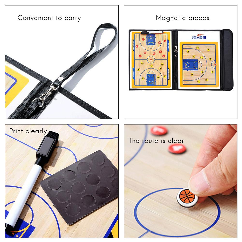 Basketball Coaching Board 2.5 Folds Foldable Strategy Teaching Clipboard with Dry Erase and Marker Pen