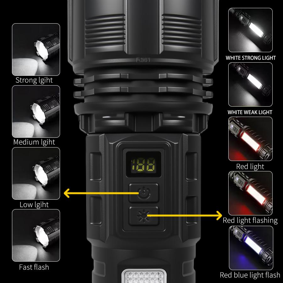 Solar 3000mah Led Flashlight USB Rechargeable High Power 9mode Light Outdoor Waterproof Torch Lantern for Camping Hiking Fishing