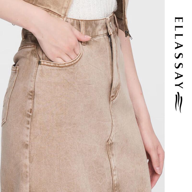 ELLASSAY Women's High-Waist Slit Mid-Length Denim Skirt