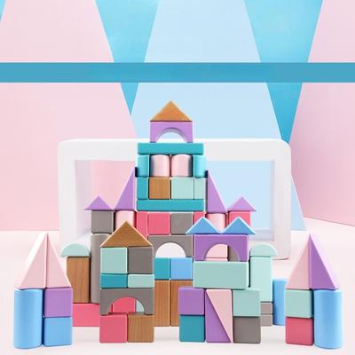 Holzbausteine-Set mit Aufbewahrungstasche, Holzspielzeug für Kinder, zusammengebaute Bausteine, frühes Lernspielzeug für Kinder