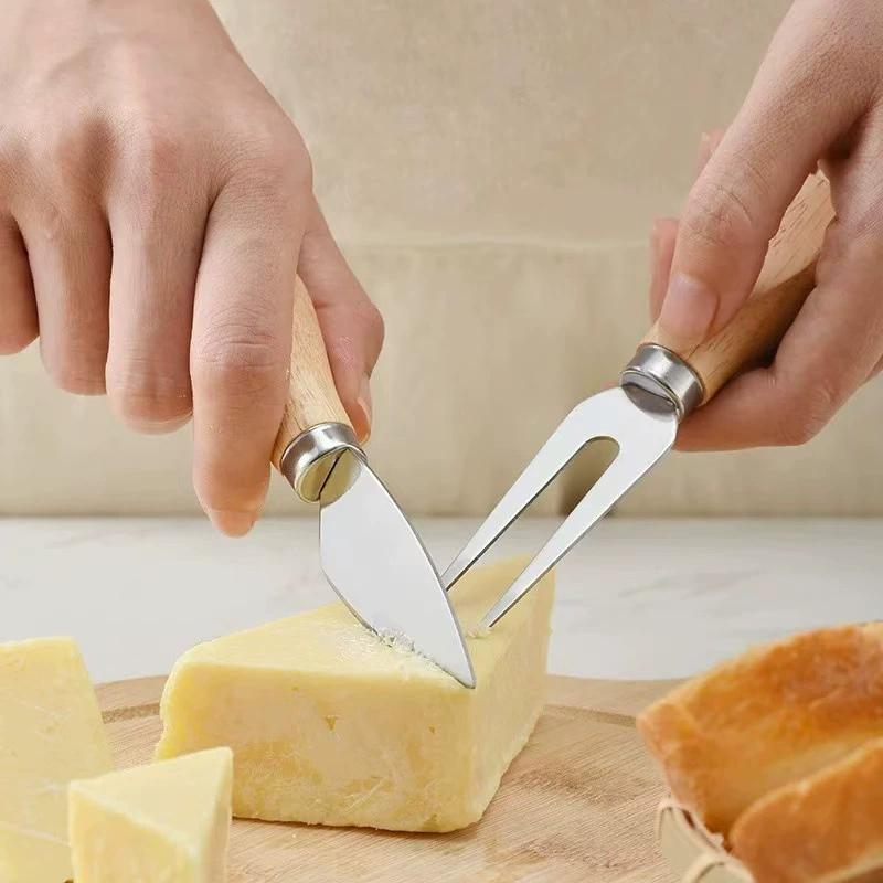 6pcs Cheese Knives Set Cheese Cutlery Steel Stainless Cheese Slicer Cutter Wood Handle Mini Cheesse Butter Knife Spatula Fork