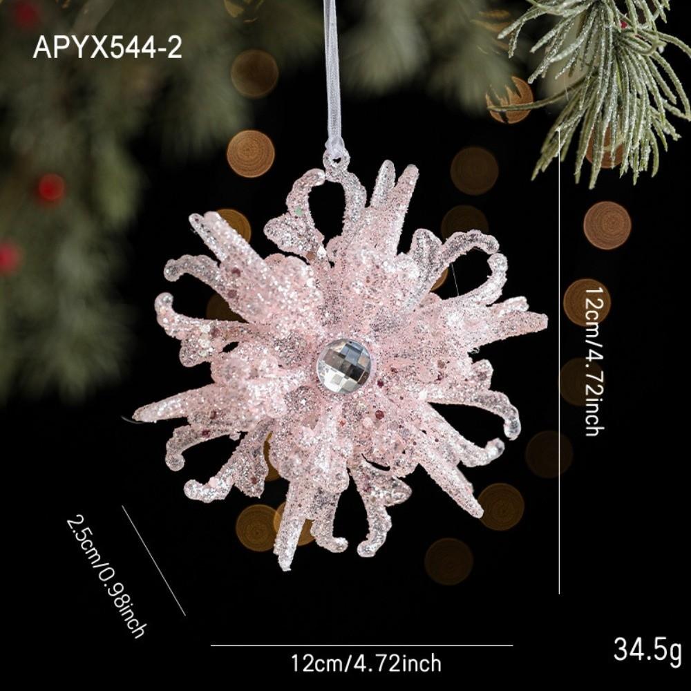 Glitter Plastic Pink Christmas Ornament Angel Snowflake Bell Decoration Dragonfly Bow Christmas Tree Decoration Holiday Festive