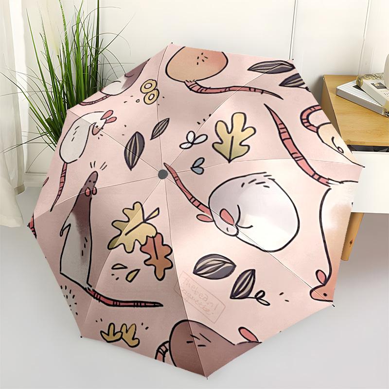 

1pc Rat Pattern Automatic Folding Umbrella - Portable Collapsible Design, 8-Rib Iron Frame, Durable Fabric yy251125094