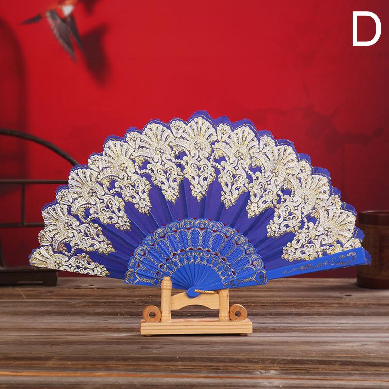 Vintage Folding Fan Chinese Style Dance Performance Hand Fans Gold Powder Plastic Fan Art Craft Gift Wedding Party Home Decor