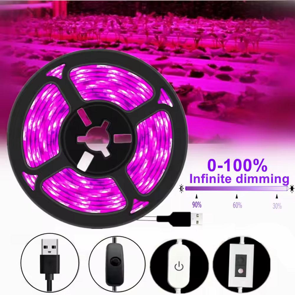 LED Waterproof Grow Light Full Spectrum 5V USB 5m Grow Light Strip 2835 LED Phyto Lamps For Plants Greenhouse Hydroponic Growing