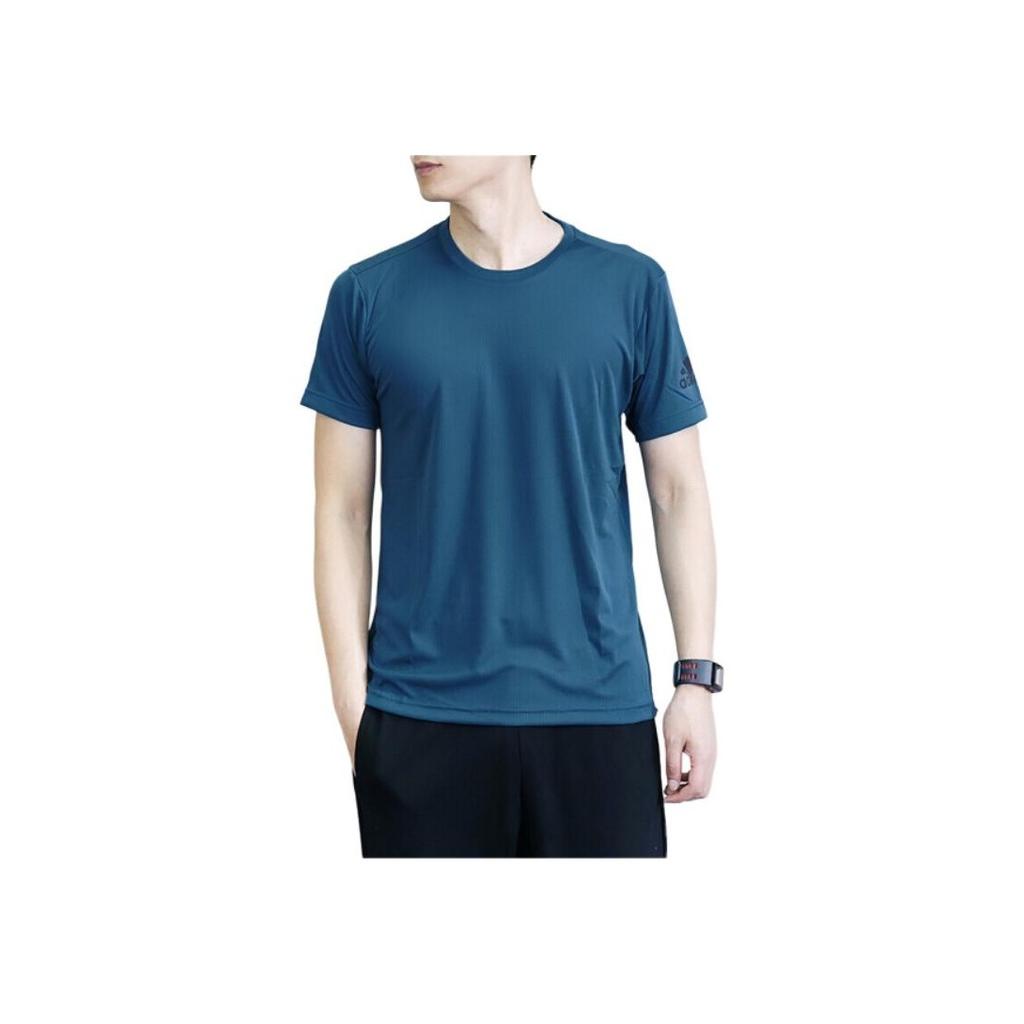 Adidas Solid Color Print Logo Stripe Round Neck Quick-Dry Short Sleeve T-Shirt Men Tops Light-Blue CE0819