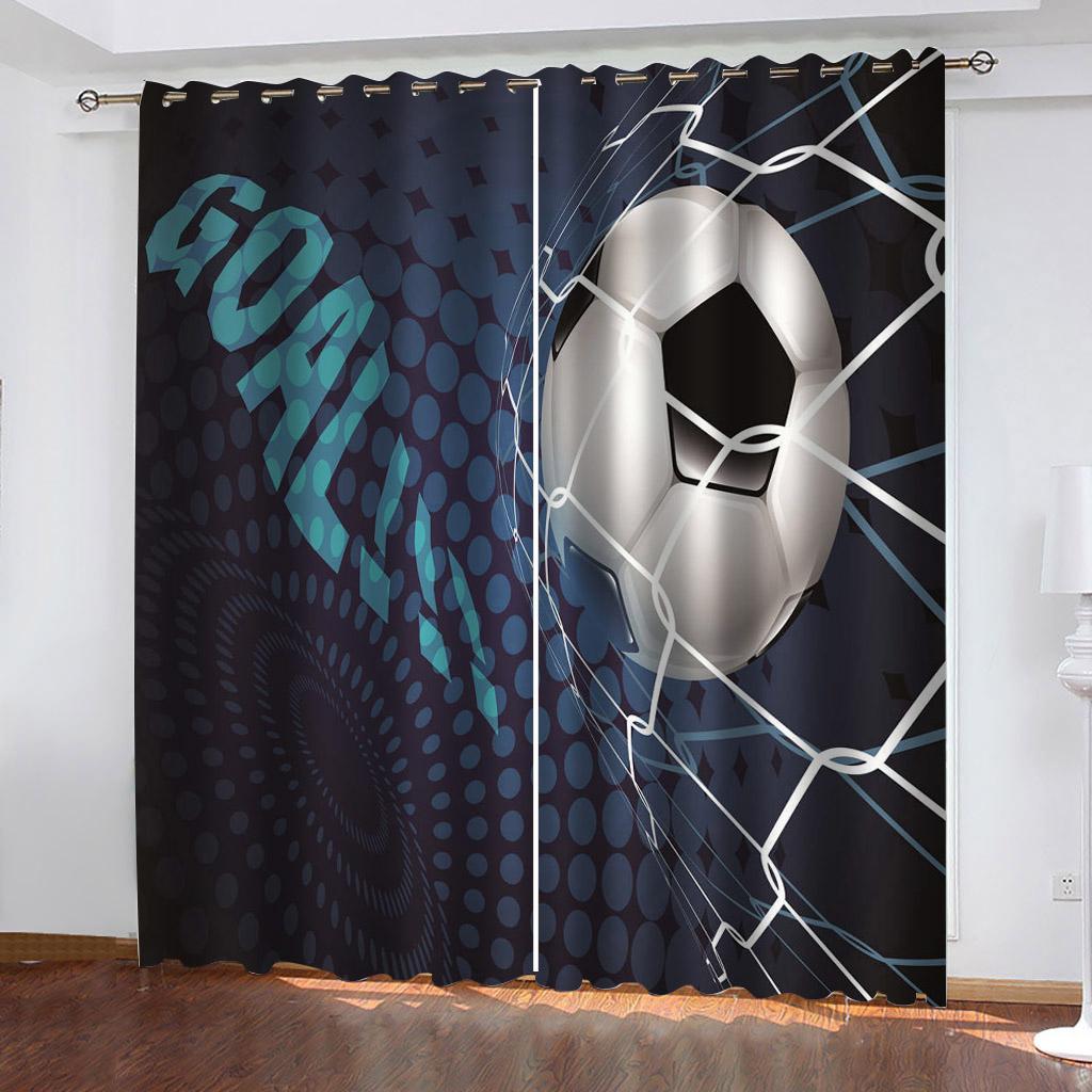 Thin Shading Drape for Living Room and Bedroom Decoration, 2 Panels, Soccer Balls, Football, Football, Door Room