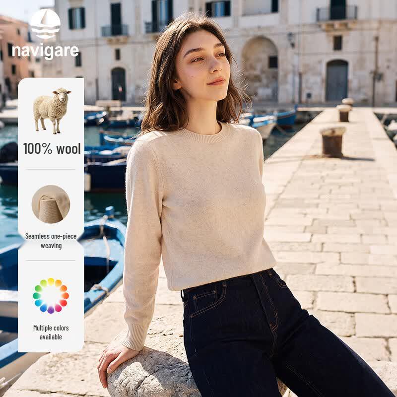 Navigare 2026 A/W Women's 100% Wool Round Neck Sweater