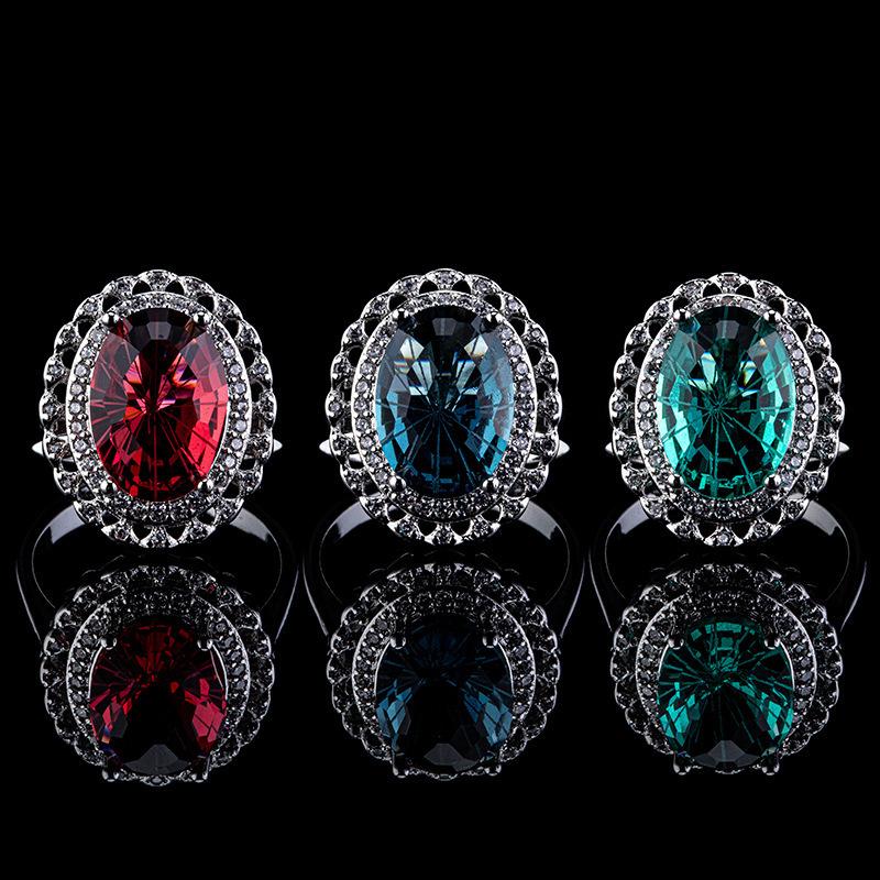 Color Treasure Red And Blue Zircon High-End Ring Slightly Inlaid With Diamonds Emerald Ring Jewelry