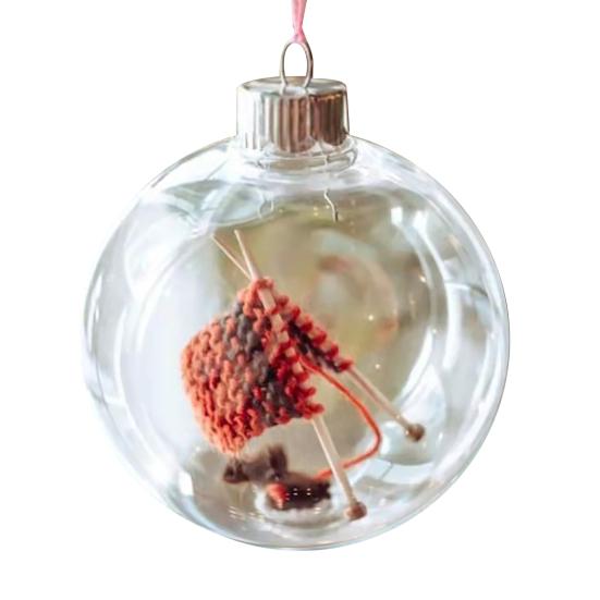 Holiday Sewing Snow Ball Ornament Plastic Clear Balls Xmas Hanging Ornament Seamstress Gift for Knitters Yarn Lovers