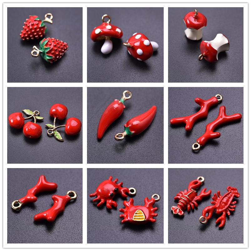 6Pcs Sale Cute Fruit Animal Charm Strawberry Mushroom Duck Food Pendants For Jewelry Making Supplies Diy Bracelets Keychain