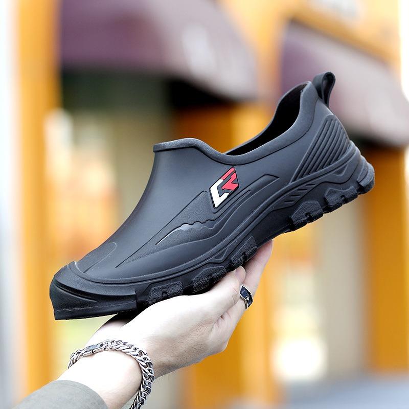 Fashion Low-top Shallow-mouth Men's Rain Shoes Men's One-pedal Non-slip Water Shoes Rubber Shoes Rainy Day Outdoor Versatile Men's Wading Shoes