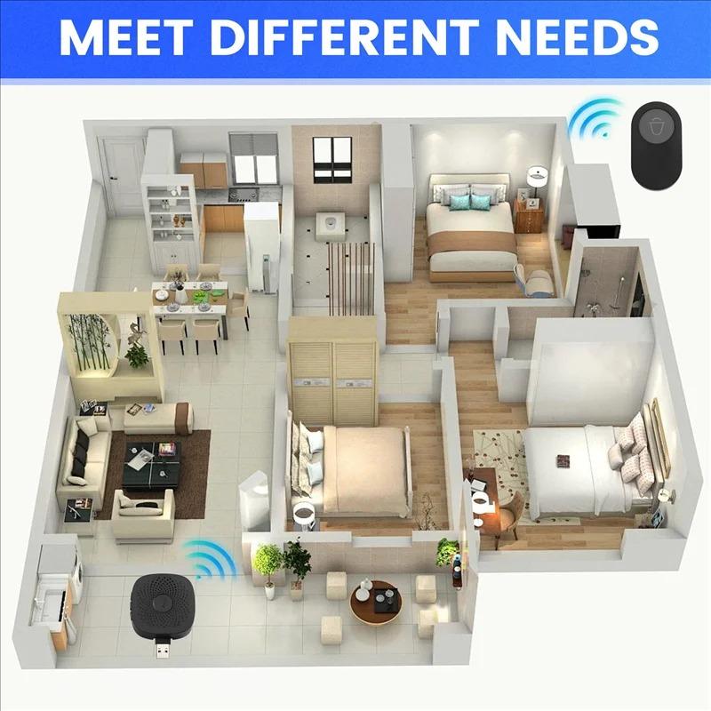 Wireless Doorbell Rain Proof Accurate Control 38 Melodies Portable USB Door Bell Ringer for Home