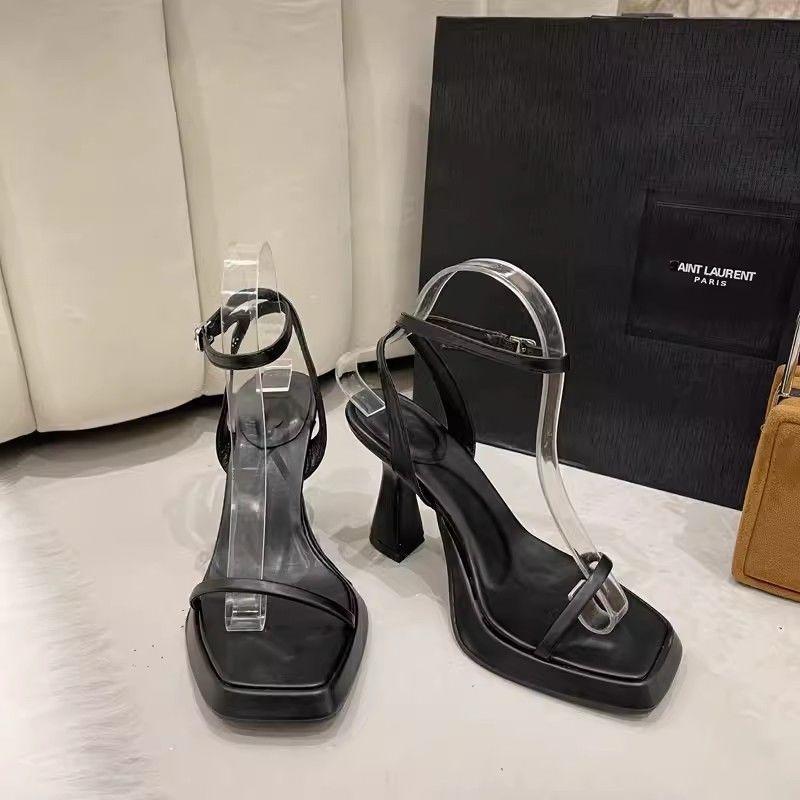 Sandals Fairy Fairy Wind 2025 New Summer Niche Versatile Thick Heel One-word Buckle Strap Square Head Open-toed High Heels