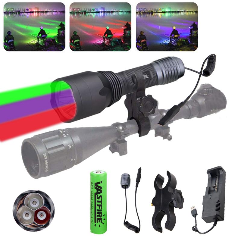 Green/Red Light LED Hunting Flashlight Tactical Zoomable Flashlight Torch 1 Mode Professional Handheld Lamp 20-35mm Rifle Mount